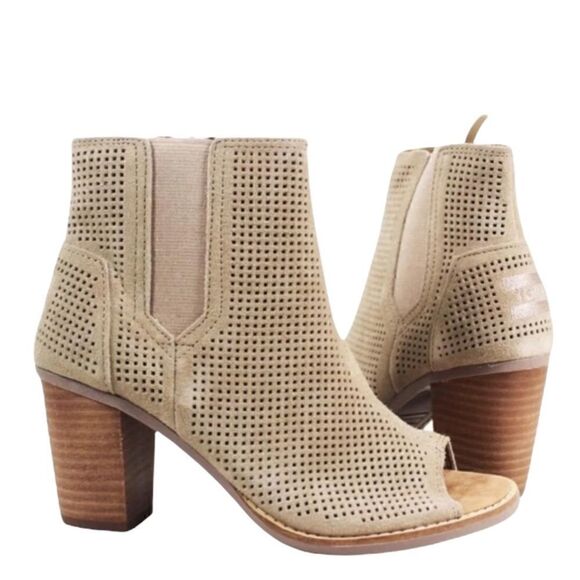 Tom's Peep Toe Booties Majorca Toffee Suede - Picture 2 of 10